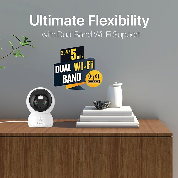 Dual Lens 2.4/5GHz WiFi Security Camera, 360° PTZ 2K Indoor Nanny Cams with Phone App, 2-Way Audio, Motion Tracking, Night Vision, for Pet/Dog/Baby Monitor/Elder/Home Security, Local Storage