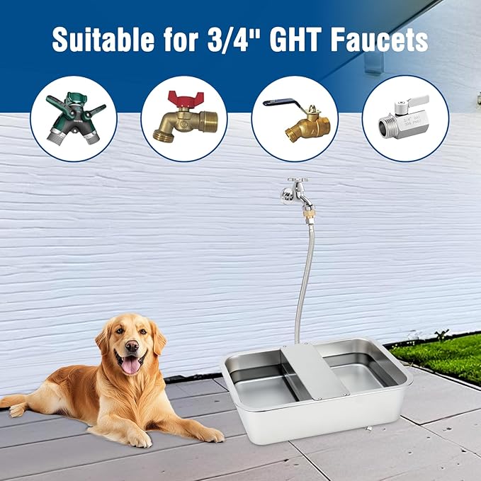 BWOGUE 5 Gal Automatic Dog Water Dispenser for Large Dogs Stainless Steel Outdoor Water Bowl Large Breed Self Filling Dog Waterer Feeder for Dogs Cat Chicken Livestock