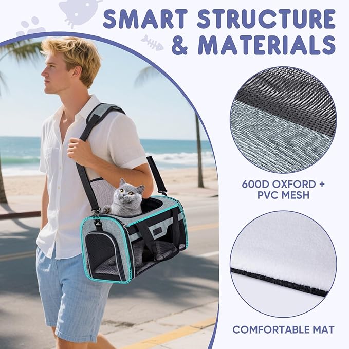 BALEINE Cat Carrier, Puppy Dog Carrier for Small Medium Pets Up to 22 Lbs, Soft-Sided Dog Travel Bag with Safety Zippers, Collapsible Pet Carrying Case (Gray, XL, 19"x12"x12")