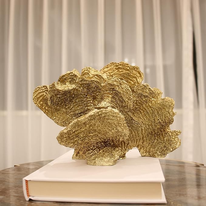 Gold Coral Statue Faux Coral Decor Resin Sea Coral Reef Statue Tabletop Decoration Coral Sculpture Home Decoration Coastal Beach Decorations for Home for Living Room