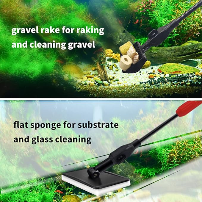 Fish Tank Cleaning Tools, 6 in 1 Aquarium Cleaning Tools, Fish Tank Cleaner with Adjustable Long Telescopic Handle,Multifunction Aquarium Cleaner for Saltwater Freshwater Fish Tank Cleaning Kit