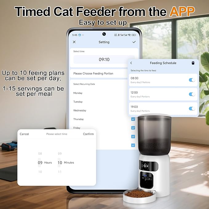 6L Automatic Cat Feeder with Dual Camera, 1080P HD Night Vision & Dual Power Supply, Easy Setup Timed Food Dispenser with Desiccant Bag for Cats & Dogs, 5G WiFi Pet Feeder with 2-Way Audio