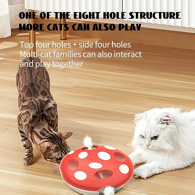 PAKEWAY Interactive Cat Toy, Automatic Cat Toys for Indoor Cats, Feather Toys, Eight Hole Structure and Two Ambush Feather,Infrared Sensor Activated