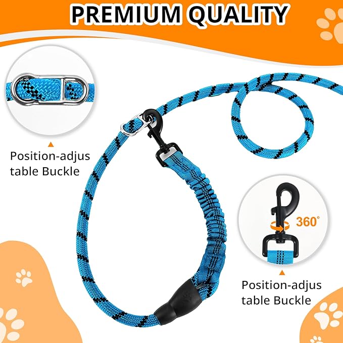 Heavy Duty Hands Free Dog Leash, 10FT Adjustable Handsfree Dog Training Leash with Shock Absorbing Bungee, No Pull Tangle Free Reflective Body Waist Leash for Dog Walking Running (Blue)