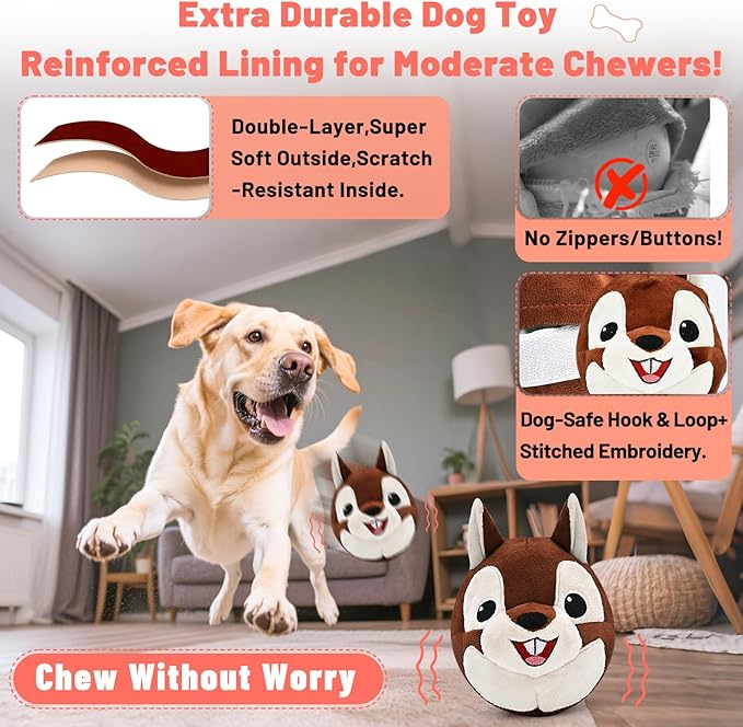 Interactive Dog Toys - Auto Bounce, Move & Vibrate with Sound, Talking Squirrel Puppy Toy for Small Medium Large Dogs, Rechargeable Durable Toy for Anxiety Relief, Boredom & Indoor Play