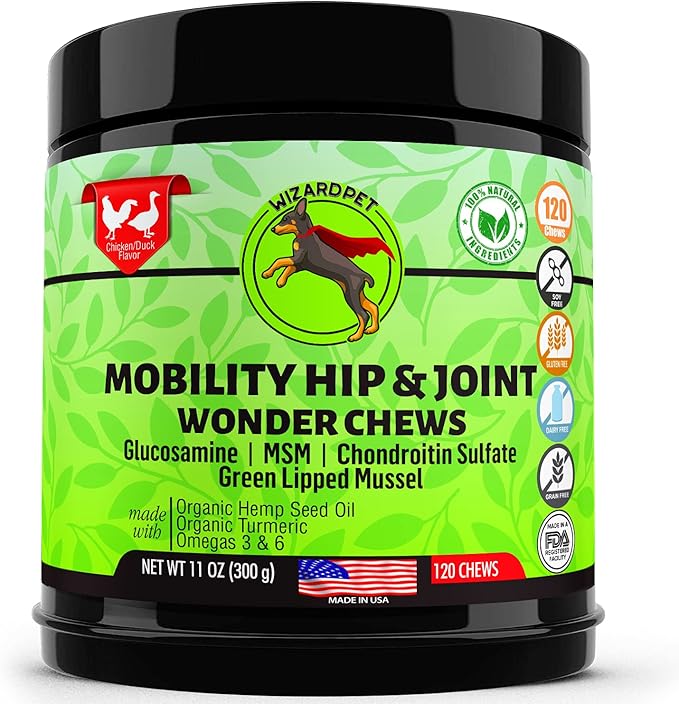 Advanced Hemp Hip and Joint Supplement for Dogs Hemp Oil Glucosamine Chondroitin for Dog Omegas Turmeric MSM Green Lipped Mussel Made in USA Treats Support Mobility 120 Chews