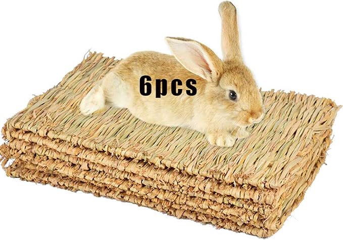 Hamiledyi 6pcs Grass Mat Woven Bed Mat for Small Animal Bunny Bedding Nest Chew Bed Play Toy for Guinea Pig Parrot Rabbit Bunny Hamster Rat