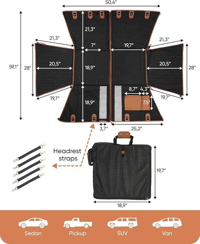 Hard Bottom Car Seat Cover for Dogs | Back Extender for Dogs | Hammock for Car Hard Bottom | Car Cover Back | Dog Seat Cover with 2 Mesh Ventilation Window Black