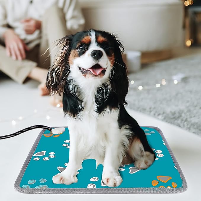 furrybaby Pet Heating Pad, Waterproof Dog Heating Pad Mat for Cat with Durable Anti-Bite Tube Indoor for Puppies Dogs Cats (1 Pack Green, 17 X 17in, Temp Adjustable)