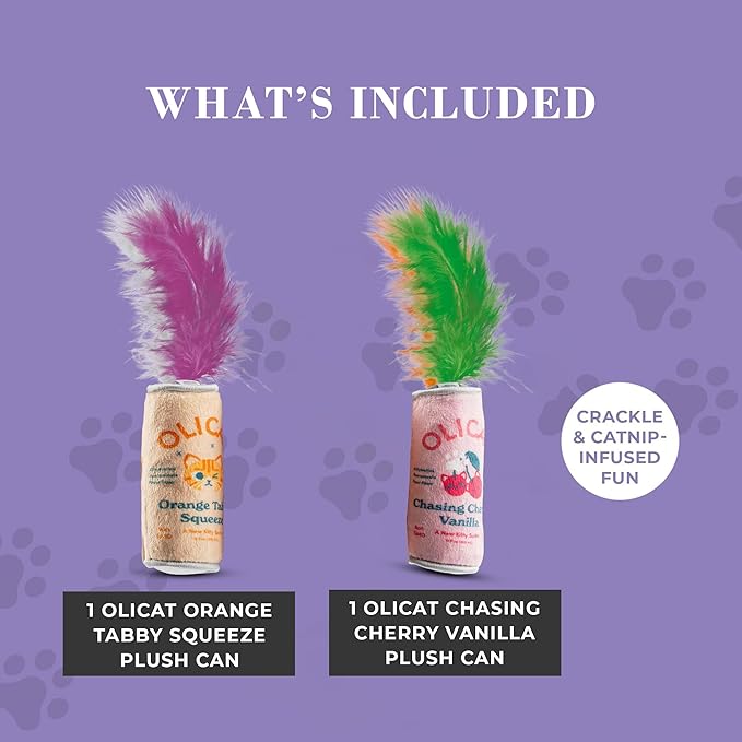 Olicat Catnip Toys, Soft Plush Cat Toys Catnip Filled with Interactive Crackle Sound & Feathers, Safe & Durable Toy for Cats & Kitten, 2 Pcs