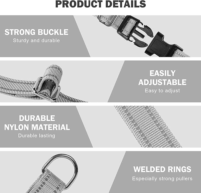 Hikiko Reflective Martingale Collar for Small Dogs with Buckle Adjustable Training Walking No Slip Collars, Sliver Gray, S