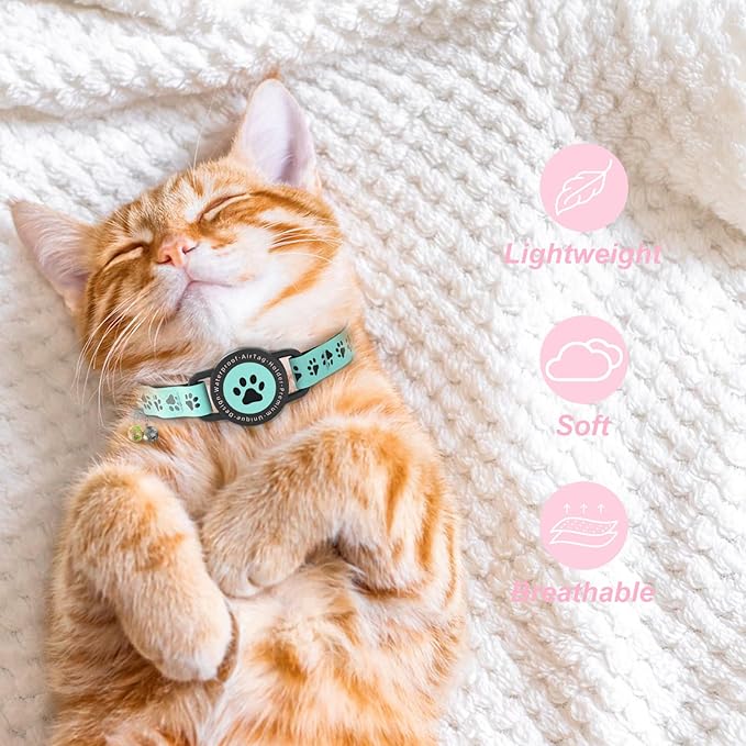 Airtag Cat Tracker Collar Waterproof - Airtag Cat Collar Breakaway - Smart Pet Activity Tracker - Breakaway Tractive with Reflective Pattern - Comfortable Padding, Adjustable (Blue)