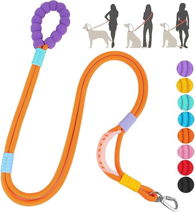 JSXD Dog Leash,5 FT Heavy Duty Dog Training Leash,Double Handle Comfortable Padded Hands Free Dog Leash,Adjustable Crossbody Waist Leash for Small Medium Large Dogs(Orange)