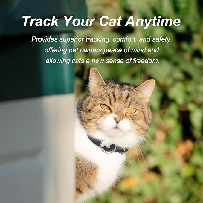 AirTag Cat Collar,Ultra Elastic Cat Tracker Collar with Apple Air Tag Holder, [Lightweight][Scratch Resistant] Stepless Adjustable GPS Pet Collar for Cats Kittens (Black)