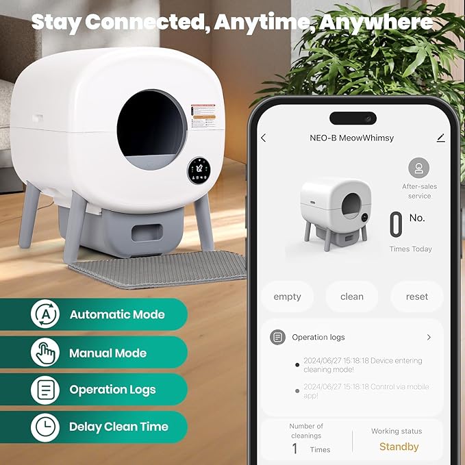 Self Cleaning Litter Box: Automatic Cat Box with App Control, Odor-Free Smart Cleaning System for Multiple Cats, Large Self-Cleaning Solution