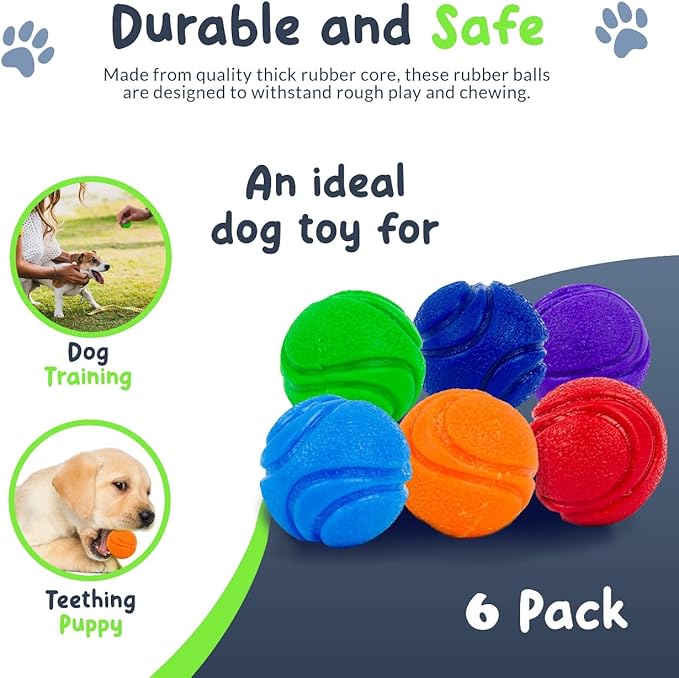 SuperFetch Dog Balls 1.5 Inch No Squeak Toy for Small Dogs Teething Toys for Puppies Rubber Balls for Fetch, Training, Boredom and Solo Play - 6 Pack