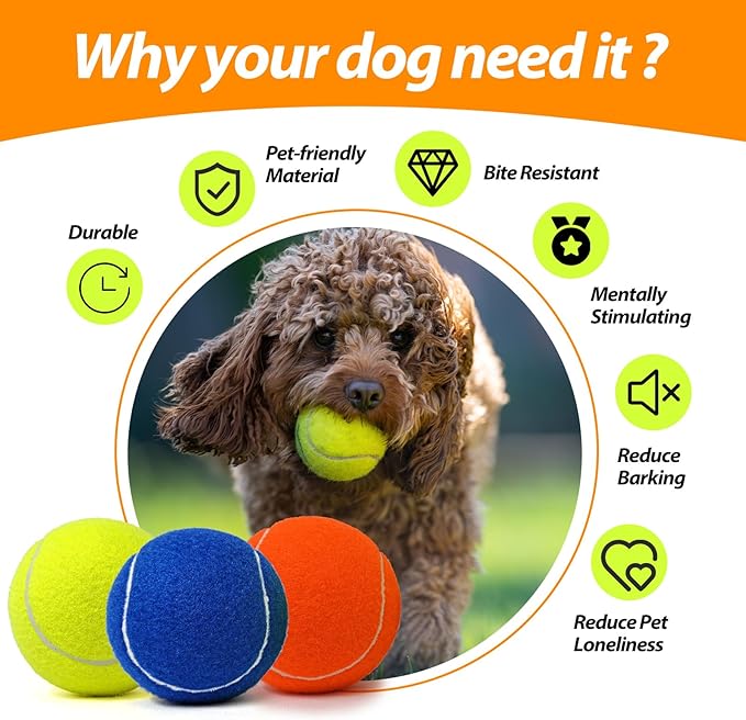 Tennis Ball Dog Toys 2 Pack - Giant 4-Inch Durable and Safe Fetch Tennis Ball for Dogs with Mesh Bag, Large Dog Tennis Balls Perfect for Indoor and Outdoor Interactive Play