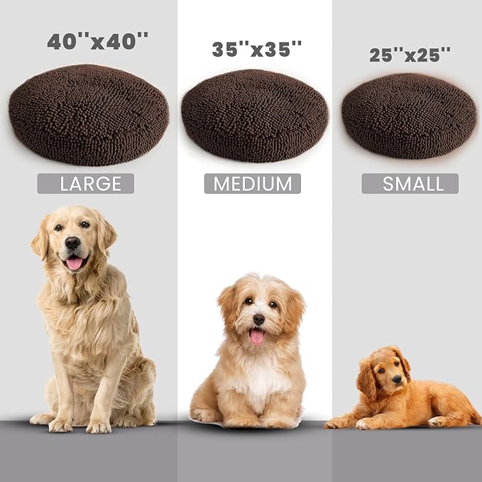 Muddy Mat®Cloud K-9 Bed for Dogs & Cats, Soft & Relaxing Donut Dog Bed, Chenille Material, Removable Cover, Washable & Dryer Safe–Brown Medium(35'x35')