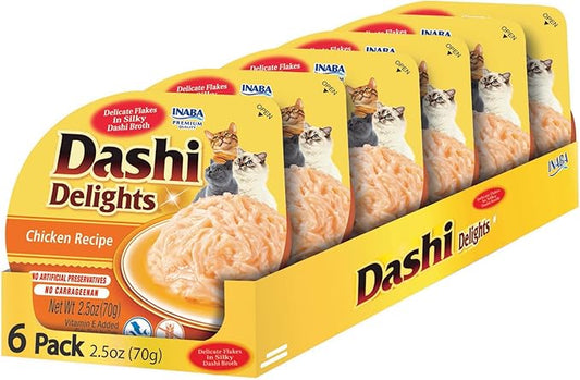 INABA Dashi Delights for Cats, 2.5 Ounce Cup, 6 Cups Total, Chicken Recipe