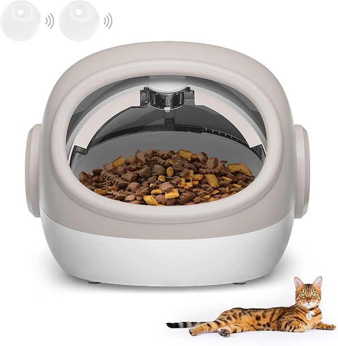 Upgraded RFID Cat Feeder with Collar Sensor – 4 Feeding Modes, Anti-Theft Pet Feeder for Multi-Cat Households, Timed Collar-Activated Feeder for Special Diets & Portion Control (2 Collar)