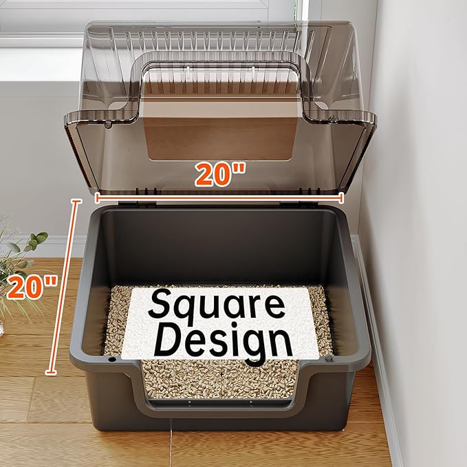 Oneluck Large Covered Cat Litter Box with Scoop and Transparent Lid, Non-Stick, Durable, Easy-Clean Pan for Multi-Cat Households,XL,Black