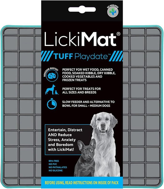 LickiMat Tuff, Heavy-Duty Playdate, Dog Slow Feeder Lick Mat, Boredom Anxiety Reducer; Perfect for Food, Treats, Yogurt, or Peanut Butter, Fun Alternative to a Slow Feed Dog Bowl, Turquoise
