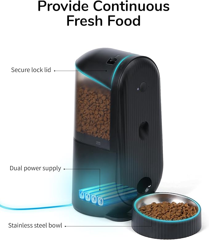 FUKUMARU Automatic Cat Feeder, 2 in 1 Automatic Pet Feeders with Camera and Audio, Support DIY Meals and Timed Control WiFi Cat Food Dispenser