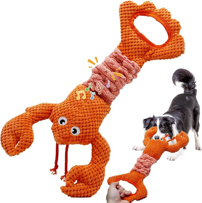 Tug of War Dog Toy, Squeaky Dog Toys Interactive Lobster Puppy Toys with Crinkle Paper to Keep Them Busy