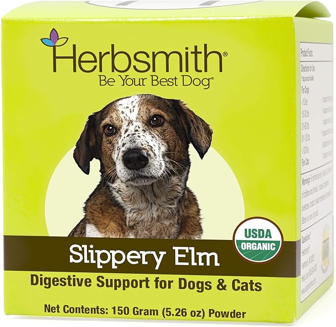 Herbsmith Organic Slippery Elm - Digestive Aid for Dogs and Cats - Constipation and Diarrhea Relief for Dogs and Cats - Megaesophagus Dog Aid - 150g