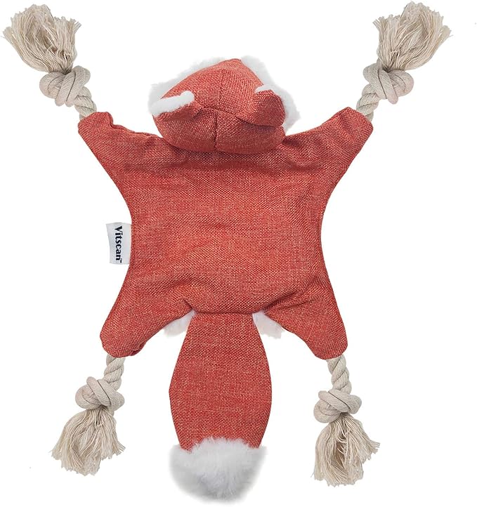 Fox Dog Toy with Squeaker, Stuffless Dog Toy Crinkle Hunting Dog Toy Plush Durable Dog Squeaky Toys Cotton Rope Dog Toy Throughout the Body Cute Dog Chew Toys for Puppies with Eyes Embroidery Design