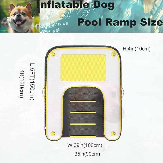 HEYLIFE Inflatable Dog Water Ramp Pool Ladder for Boats Docks Raft Swimming Pools Pet Stairs Floating Sports Platform Yellow 4ft x 3ft x 4in