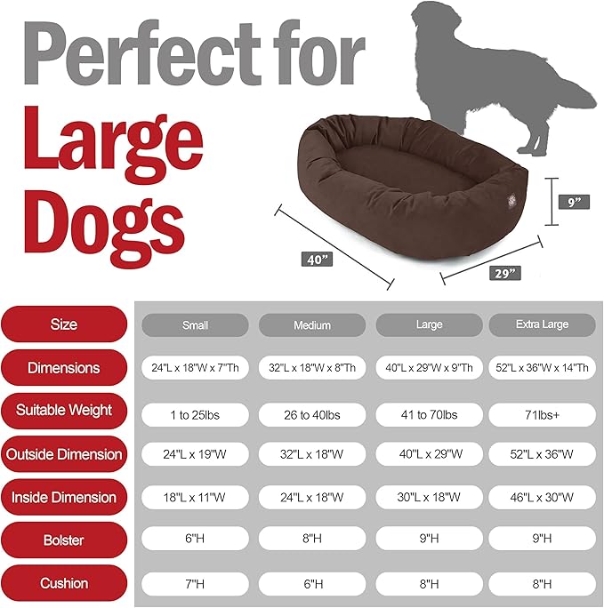 Majestic Pet 40 Inch Suede Shredded Memory Foam Mix Calming Large Dog Bed Washable 40 x 29 x 9 (Inch) - Cozy Soft Round Donut Dog Bed with Spine for Head Support - Pet Bed Chocolate