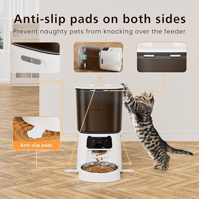 Automatic Cat Feeder with Camera, 4L WiFi Smart Pet Feeder with APP Control, 1080P HD Video, Night Vision,Voice Call, Motion Detection, Dual Power Supply, Stainless Steel Bowl,Supports 5GHz/2.4GHz