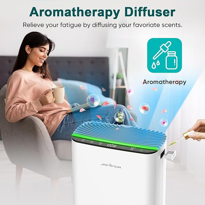 Jafända Air Purifiers for Home Cover Up to 1226ft², Allergen HEPA Air Filter with PM2.5 Sensor, Auto Mode& Timer, Aromatherapy, 22 dB Quiet Air Cleaner for Pet Dander/Hair, Allergies, Dust&VOCs