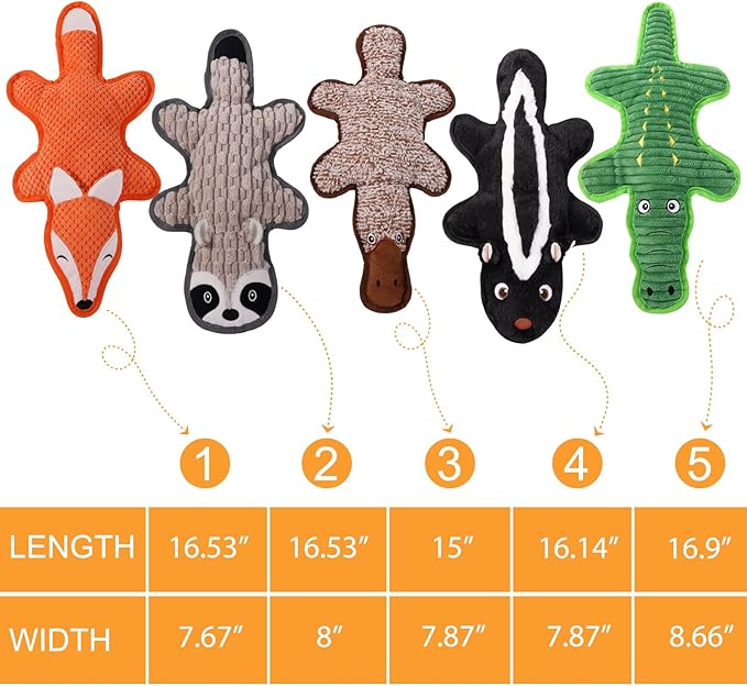 5 Pack No Stuffing Squeaky Dog Toys for Aggressive Chewers - Interactive Durable Plush Chew Toy with Crinkle Paper, Safe Pet Toy for Small to Large Breed, Ideal for Puppy Gifts & Tug of War Toys