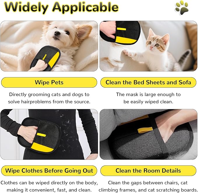 3Pcs Electrostatic Gloves Pet Hair Removal, 2025 Thickened Pet Hair Remover Glove, Washable Reusable Dog Cats Hair Gloves for Furniture Bed Sheets Couch Clothes Carpet Car Seat