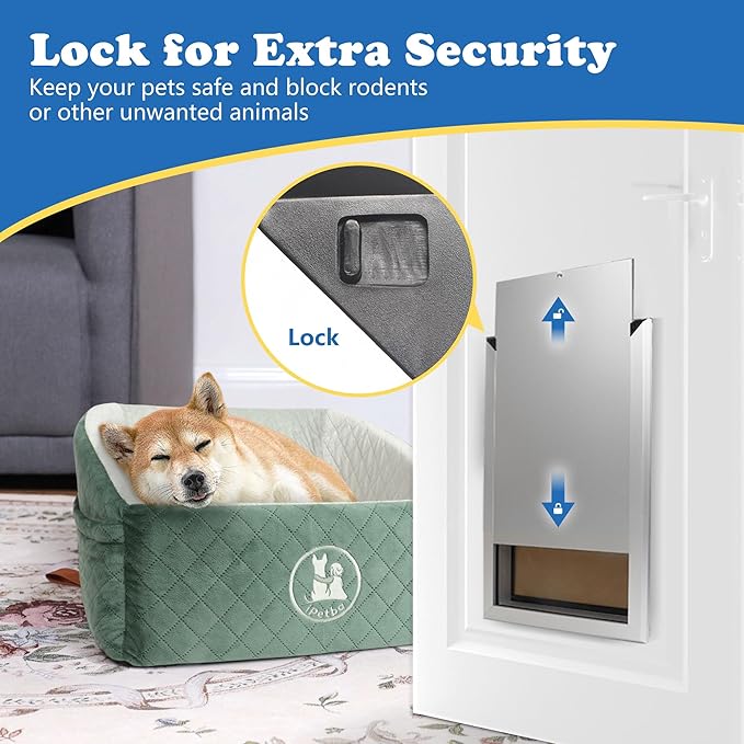 Large Dog Door for Wall and Door with See-Through Dog Door Replacement Flaps Heavy Duty Aluminium Doggy Door with Locking Mechanism Weather Resistant, Up to 110 lbs