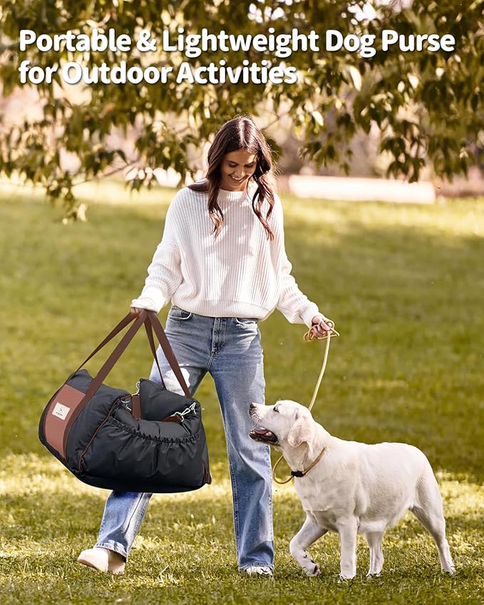 Dog Car Seat for Dogs - Waterproof Dog Booster Seat for Car with Storage Pockets, Clip-On Safety Leash and Soft Plush Cushion, Pet Travel Carrier Bed with Durable Belts up to 25 lbs (Brown, Medium)