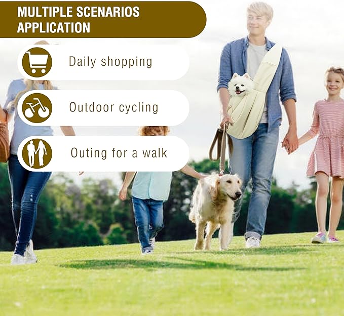 Dog Carrier Sling - Extra Wide Padded Shoulder Straps, Adjustable Hands-Free Small Dog Camier, Ergonomic Design for Travel and Daily Walks, for Small Dogs and Cats 12 lbs, (Buff)