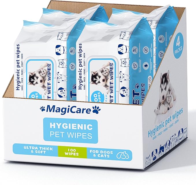 MAGICARE Pet Wipes – 400 pcs Dog Wipes – 8x8 Inch Unscented Dog Paw Cleaner Wipes for Body, Ears, Face, and Skin – Ultra Thick & Soft with Hypoallergenic Formula – Ideal Pet Wipes for Dogs & Cats