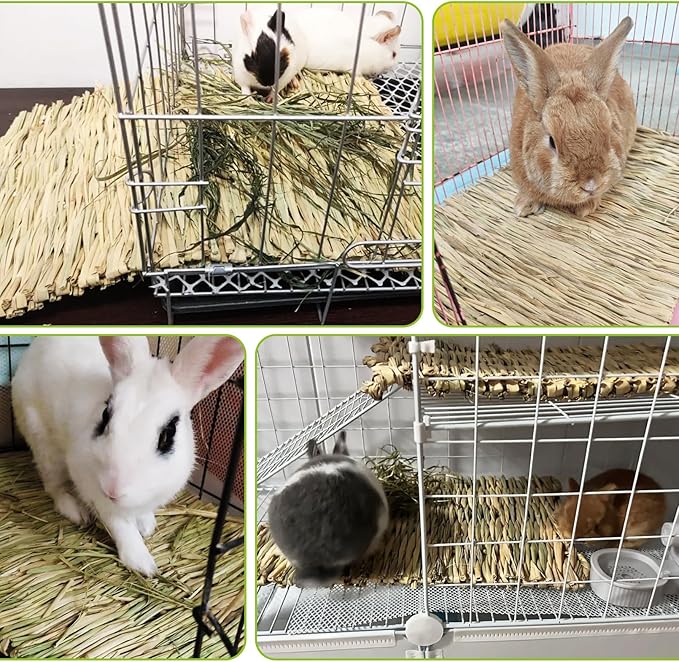 kathson 4 PCS Large Grass Mat for Rabbit, Natural Bunny Woven Hay Mat Straw Small Animal Bedding Nest for Guinea Pigs Hamster Chinchillas Puppy Biddy Sleeping Chewing Scratching