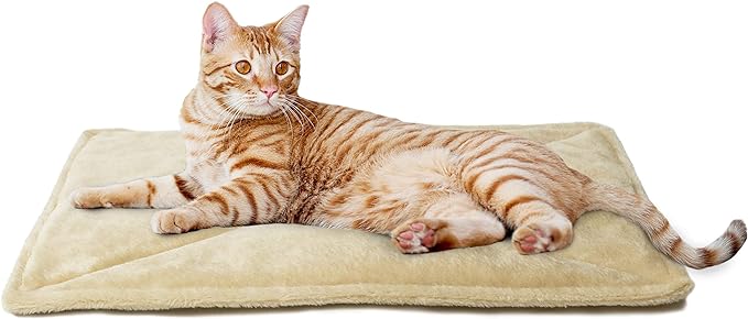 Furhaven ThermaNAP Self-Warming Cat Bed for Indoor Cats & Small Dogs, Washable & Reflects Body Heat - Quilted Faux Fur Reflective Bed Mat - Cream, Small