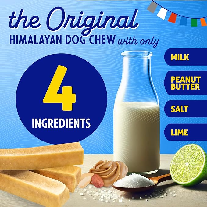 Himalayan Chew Original Yak Cheese Chew, Peanut Butter, 1 Large Stick, 3.3 oz, Gluten Free, Healthy Treats, Grain & Lactose Free 100% Natural, Long Lasting Chews for s Under 55 lbs