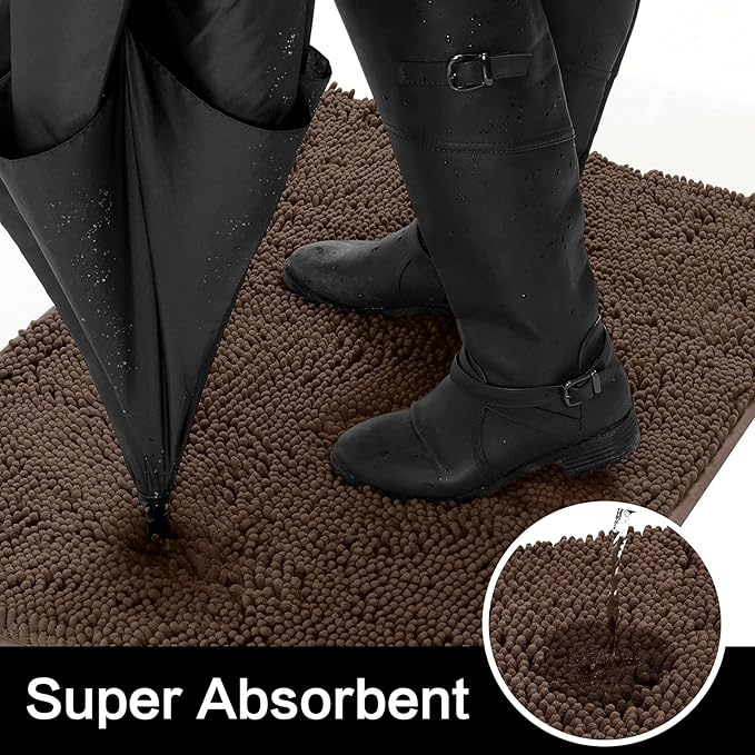 HOMEIDEAS Doormat Indoor Entrance, 60"x36", Highly Absorbent Chenille Large Muddy Dog Washable Non Slip Front Welcome Door Mat for Entryway, Brown