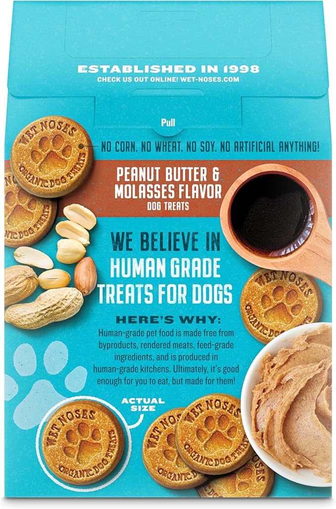 Grain-Free Organic Crunchy Dog Treats – for All Pet Sizes, Breeds – All-Natural Treat – 100% Human-Grade – Delicious Snacks for Dogs – Grain Free - Peanut Butter Molasses, 2 X 14oz Box
