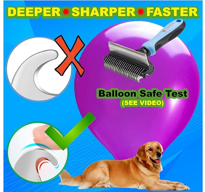 Premium Deshedder Brush for Dogs, Safe and Fast, Pro 2 in 1 Shedding Tools with Sharp Deshedding Undercoat Rake and End Rounded Dematting Comb, Great for Large Long Hair Pets (1+2pcs)