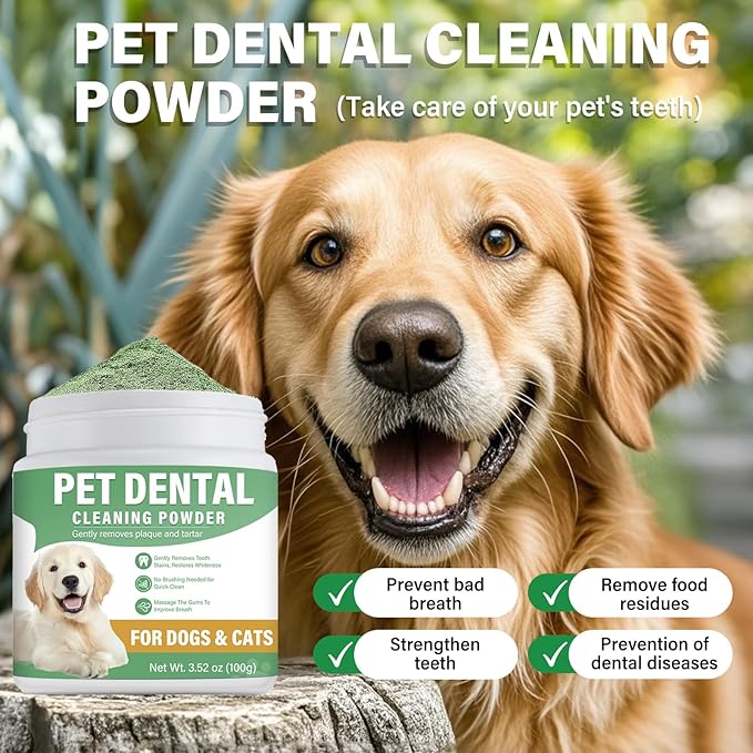 ITECFREELY Dog Dental Powder, Dog Teeth Cleaning Powder for Breath Freshener, Effective Plaque Off and Tartar Remover for Small, Medium, Large Dogs
