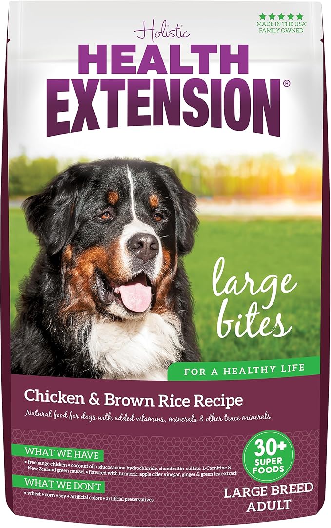 Health Extension Large Bites Chicken & Brown Rice Dry Dog Food (30 lb / 13.61 kg) - Protein-Rich Formula with Probiotics & Essential Nutrients for Larger Breeds
