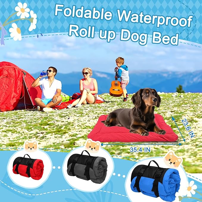 Foldable Waterproof Outdoor Dog Bed – Portable Travel Mat for Camping, Machine Washable Pet Bed for Small to Medium Dogs, Indoor & Outdoor Use(Red)