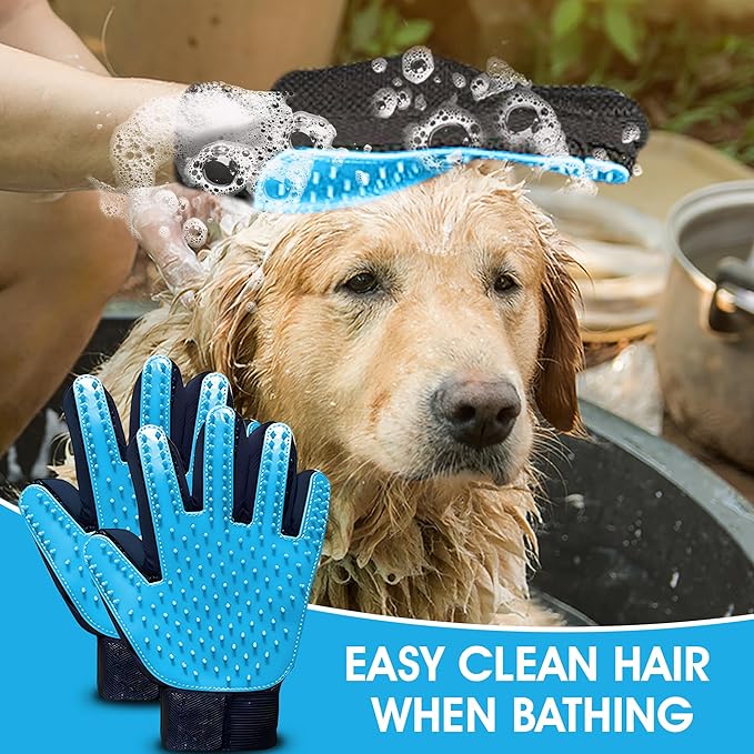 Upgrade Pet Grooming Gloves, Grooming Gloves for Dogs, Cats, Rabbits & Horses with Long and Short Hair, Efficient Pets Hair Remover Mittens - 1 Pair (Sky Blue)